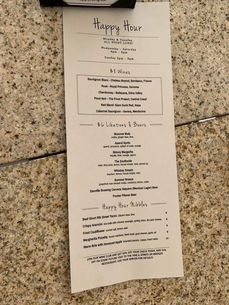 The Vine at Bridges - Danville, CA menu_pic