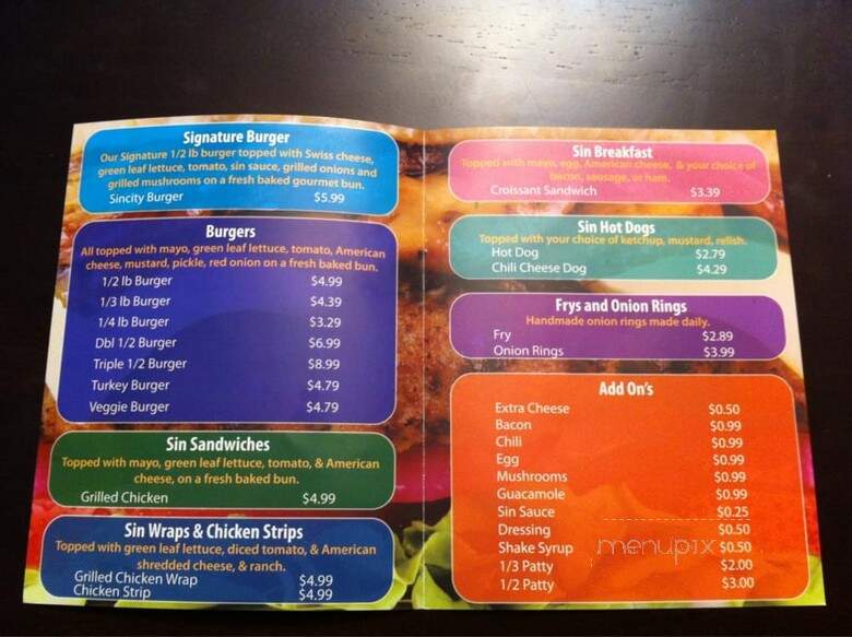 Sincity Burgers more - Las Vegas, NV menu_pic