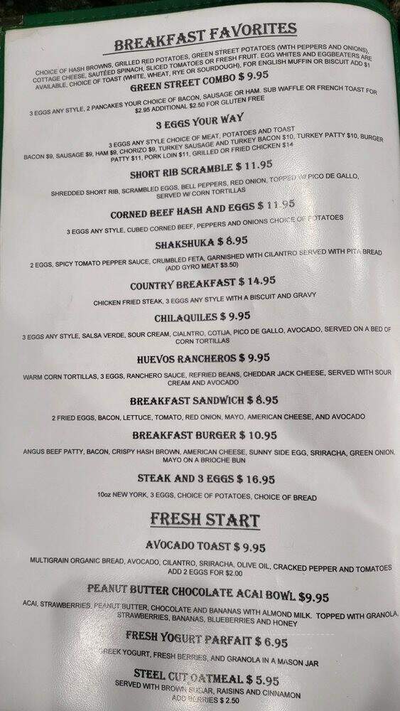 Green Street Cafe - Huntington Beach, CA menu_pic