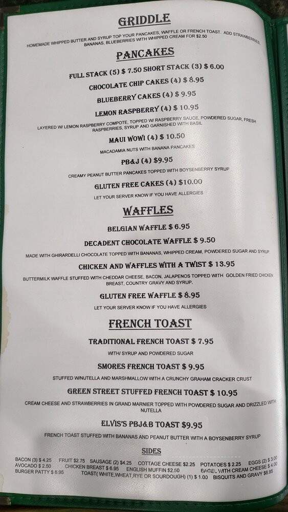 Green Street Cafe - Huntington Beach, CA menu_pic