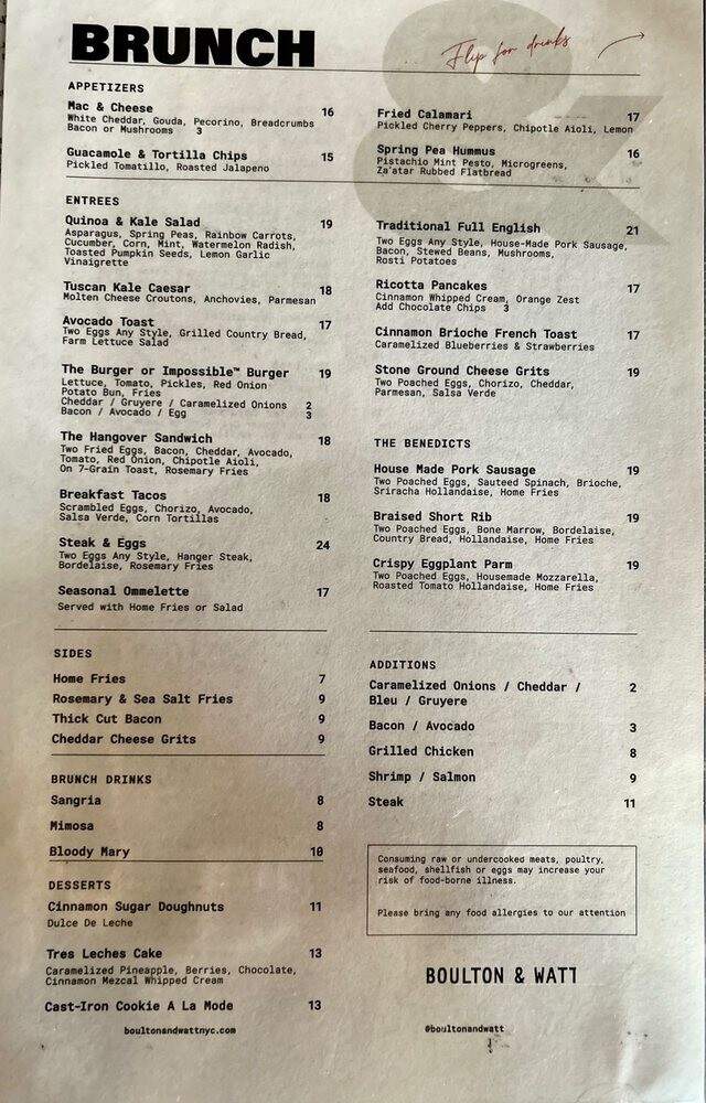 BOULTON & WATT - New York, NY menu_pic