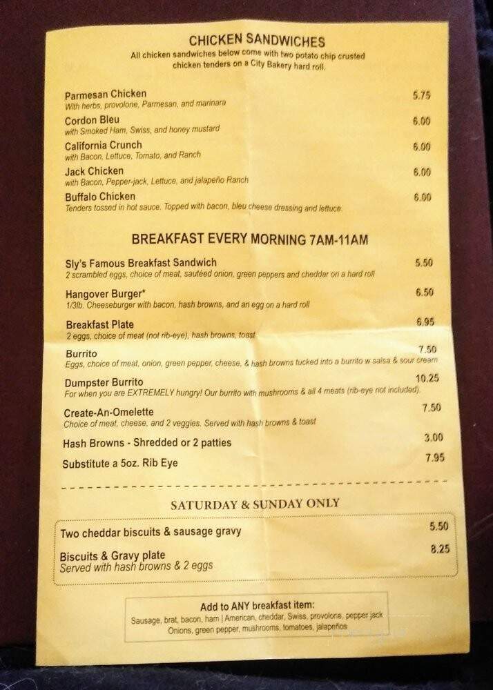 Sly's Midtown Salooon and Grill - Sheboygan, WI menu_pic