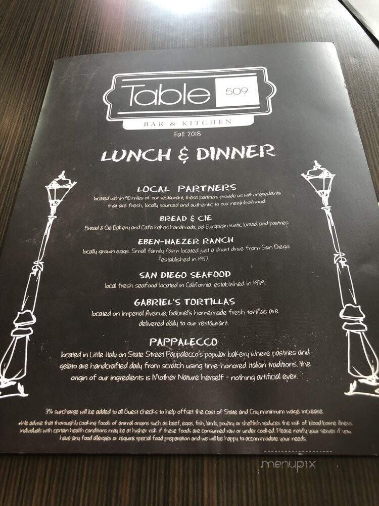 Table 509 - San Diego, CA menu_pic