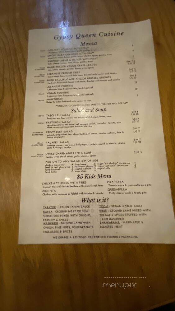 Gypsy Queen - Asheville, NC menu_pic