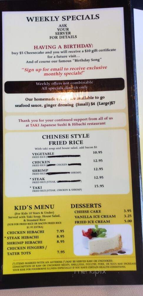 Taki Japanese Sushi & Hibachi Restaurant - Dacula, GA menu_pic