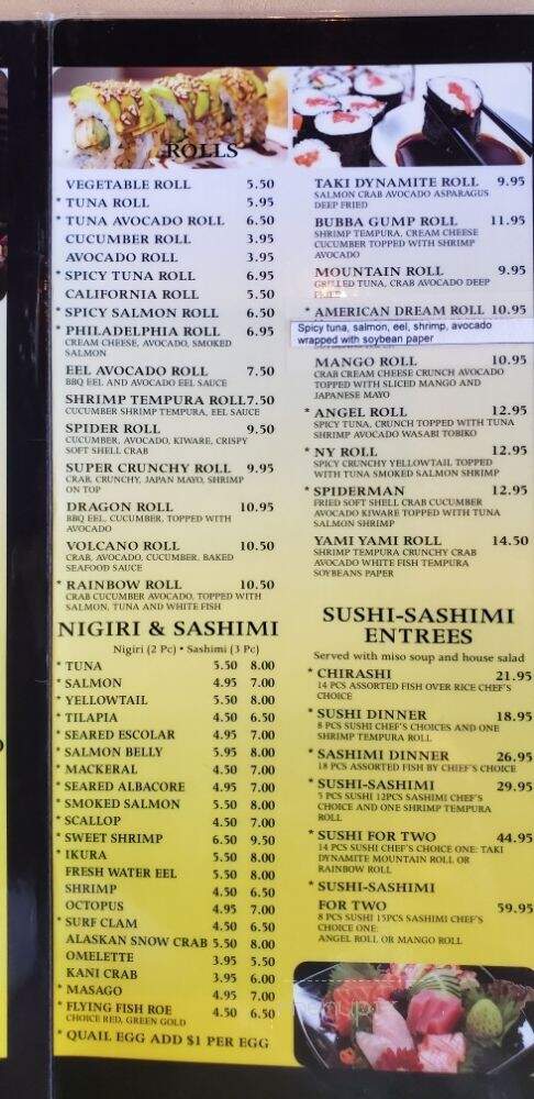 Taki Japanese Sushi & Hibachi Restaurant - Dacula, GA menu_pic