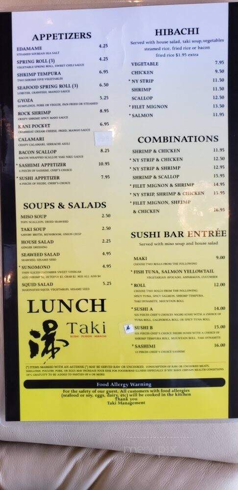 Taki Japanese Sushi & Hibachi Restaurant - Dacula, GA menu_pic