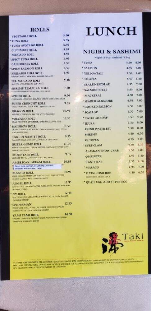 Taki Japanese Sushi & Hibachi Restaurant - Dacula, GA menu_pic