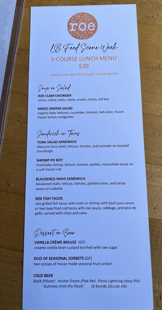 Roe. Restaurant Fish Market - Long Beach, CA menu_pic
