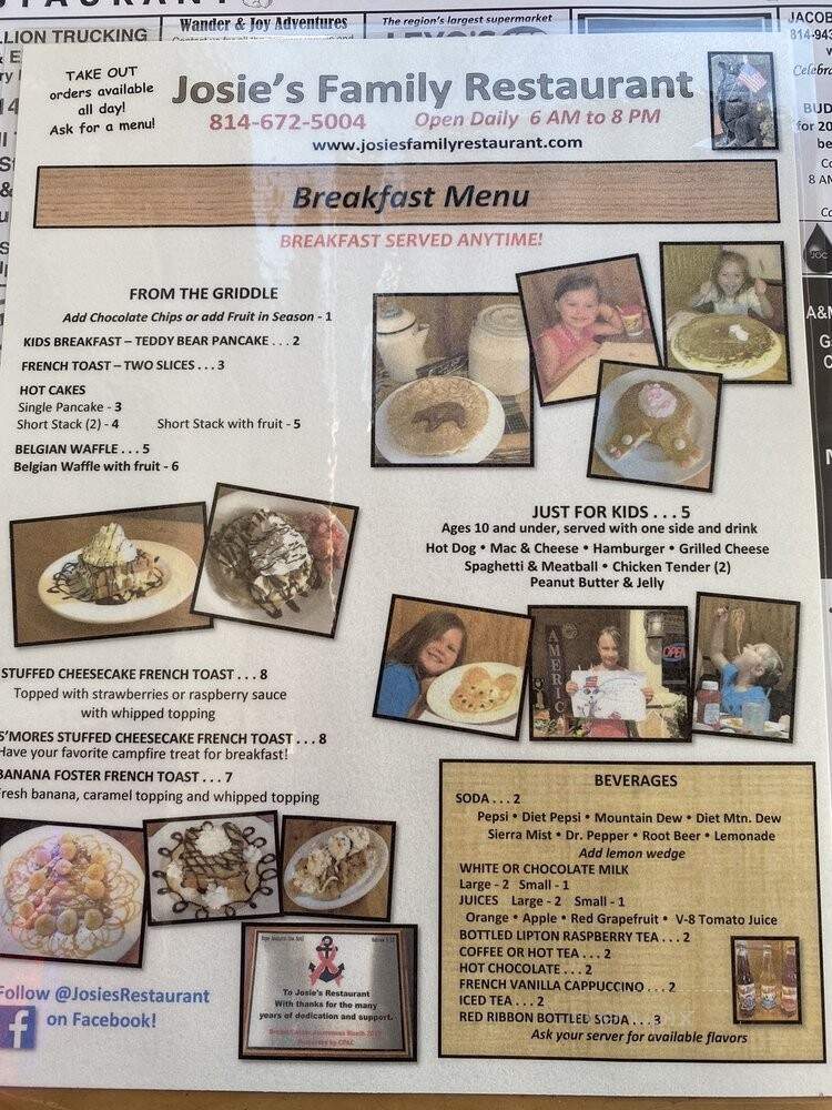 Jossies Family Restaurant - Coalport, PA menu_pic