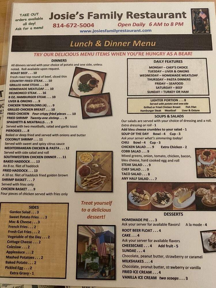 Jossies Family Restaurant - Coalport, PA menu_pic