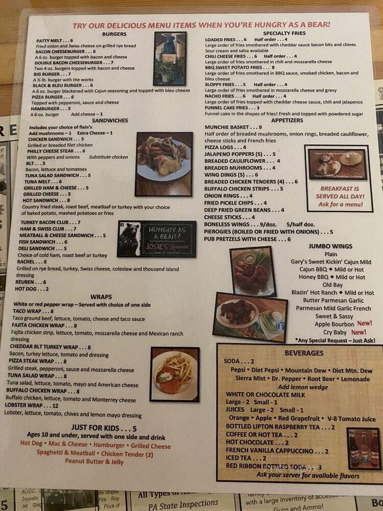 Jossies Family Restaurant - Coalport, PA menu_pic