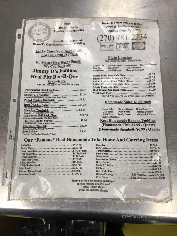 Jimmy D's Bar-B-Q - Bowling Green, KY menu_pic