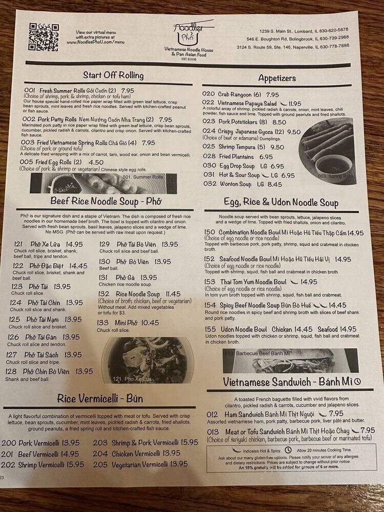 Noodles Pho U - Bolingbrook, IL menu_pic