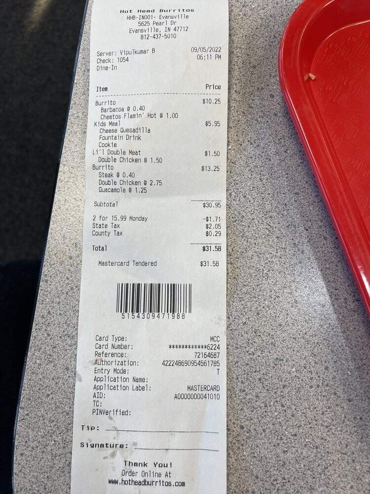 Hothead Burritos - Evansville, IN menu_pic
