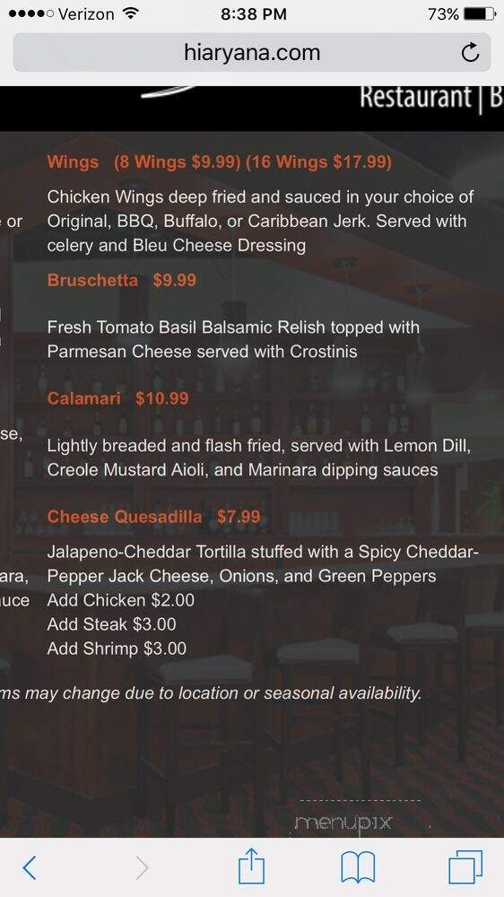 Aryana Restaurant and Bar - Grand Rapids, MI menu_pic