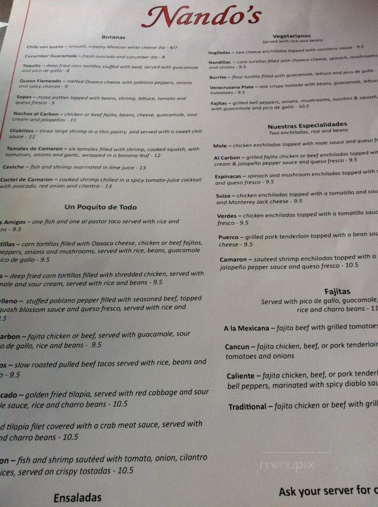 Nando's - Dallas, TX menu_pic