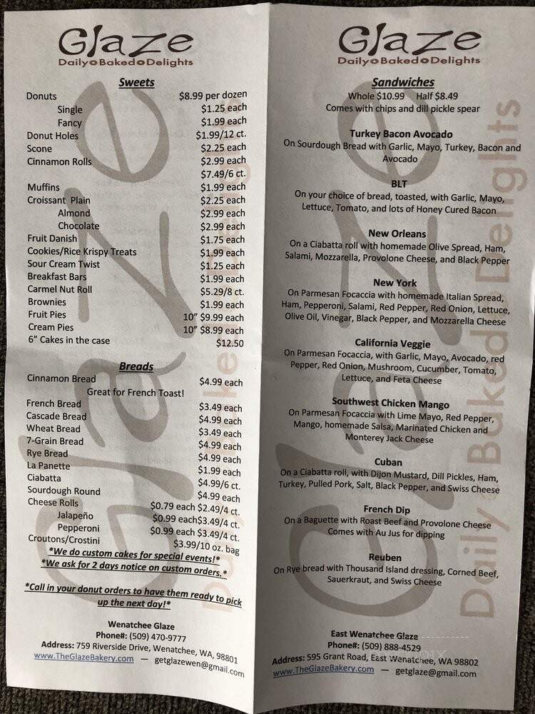 Glaze - East Wenatchee, WA menu_pic