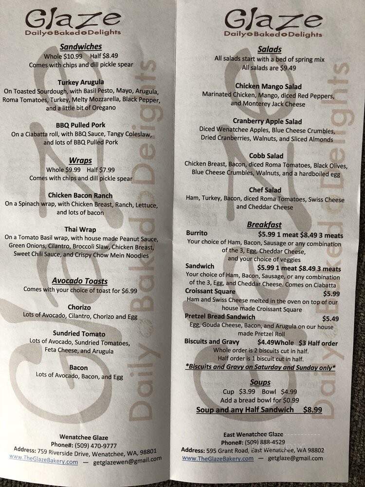 Glaze - East Wenatchee, WA menu_pic