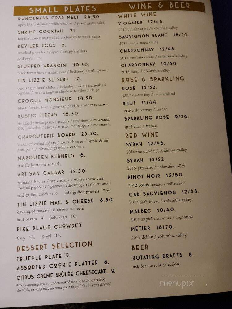 Tin Lizzie Lounge - Seattle, WA menu_pic