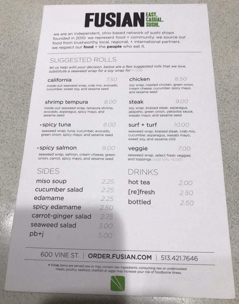 Fusian - Cincinnati, OH menu_pic