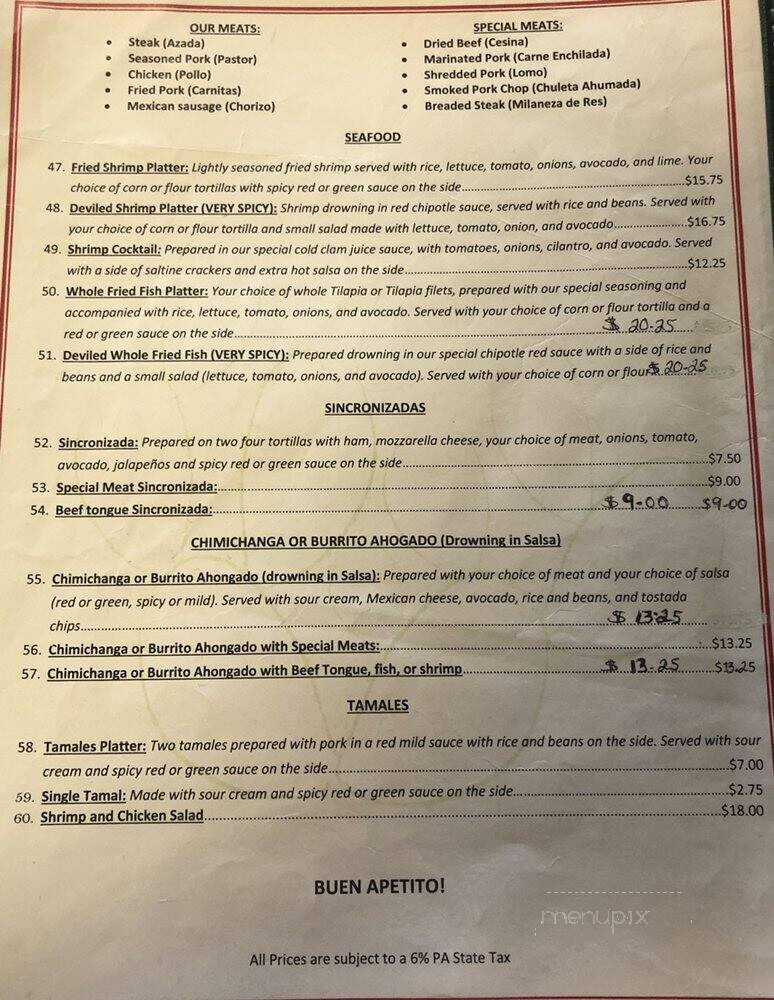 La pea Mexicana - Kennett Square, PA menu_pic