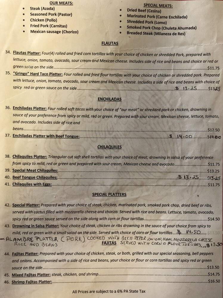 La pea Mexicana - Kennett Square, PA menu_pic