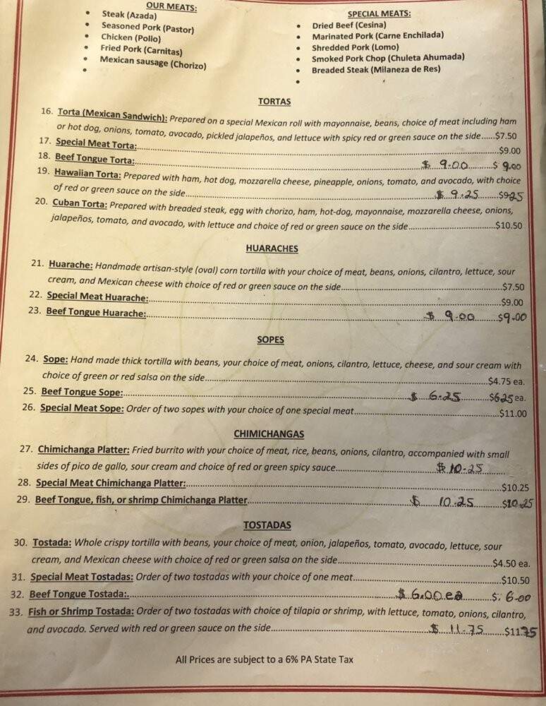 La pea Mexicana - Kennett Square, PA menu_pic