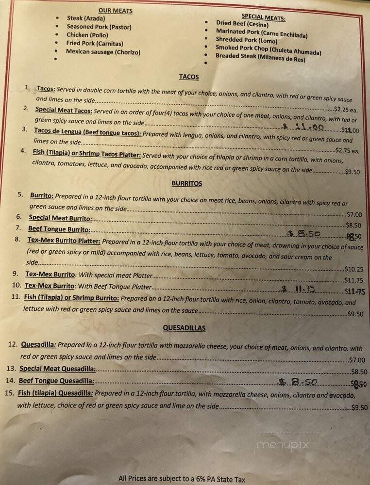 La pea Mexicana - Kennett Square, PA menu_pic