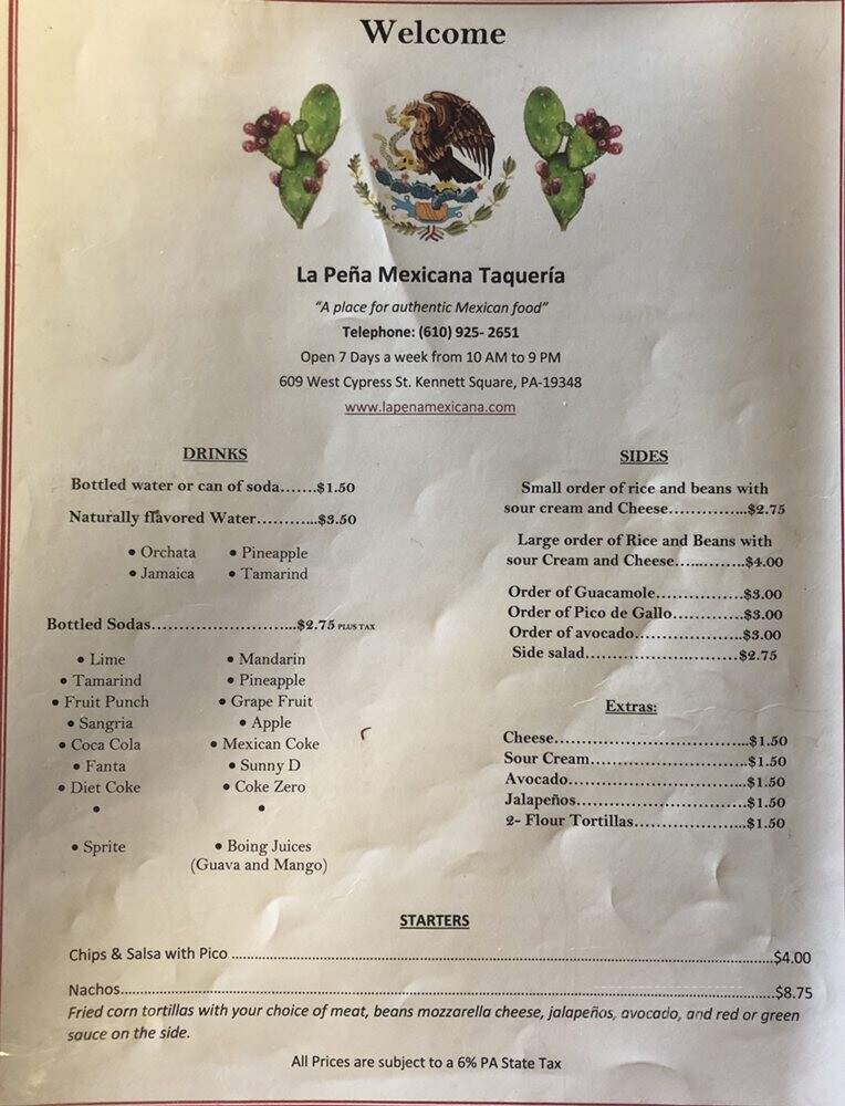 La pea Mexicana - Kennett Square, PA menu_pic