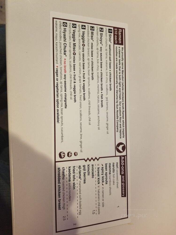 Daruma Ramen - Austin, TX menu_pic