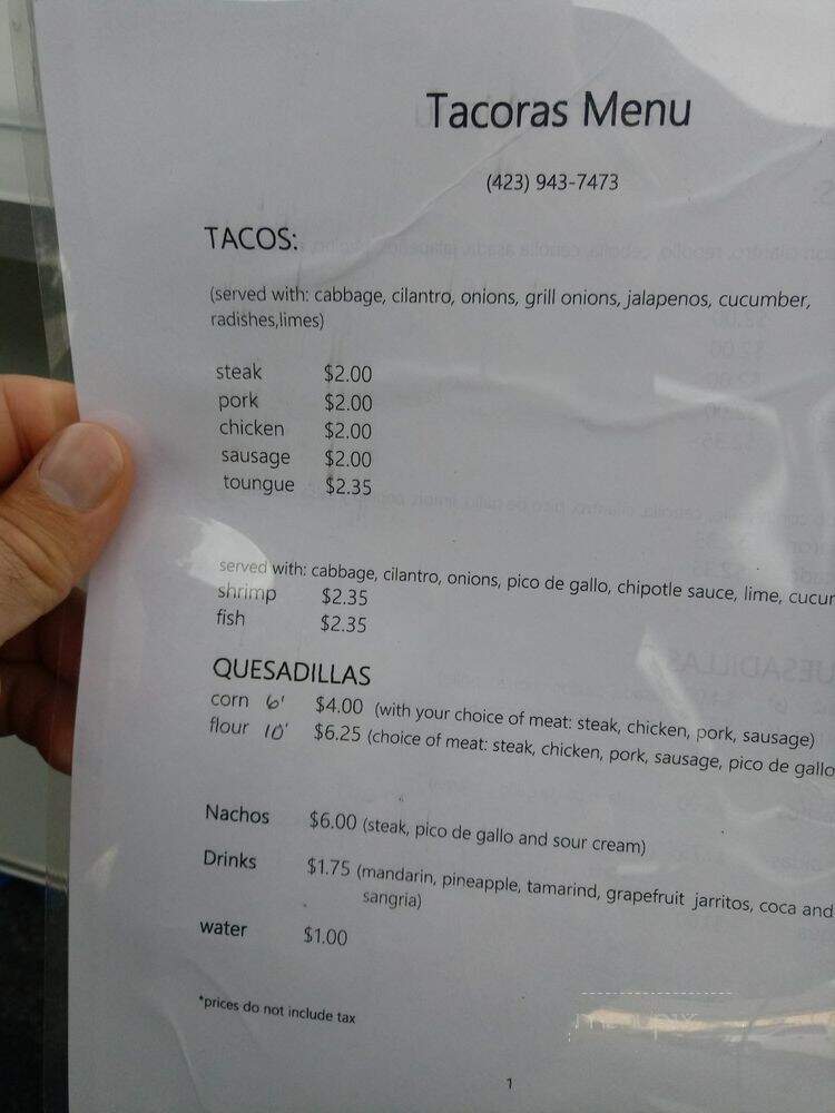 Tacoras - Johnson City, TN menu_pic