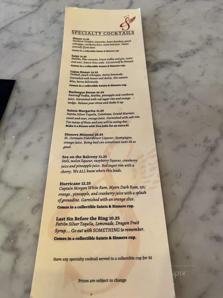 Channing Tatum's Saints and Sinners - New Orleans, LA menu_pic