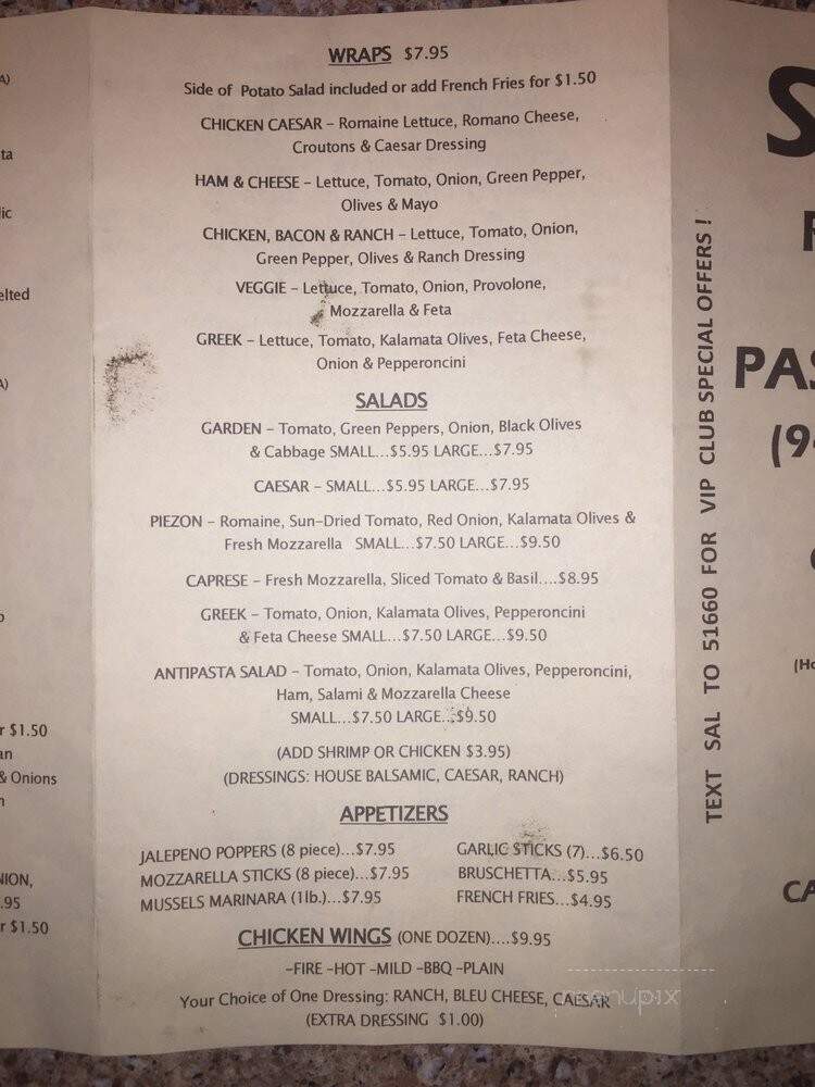 Sal's Pizzeria Pasta House - Sarasota, FL menu_pic