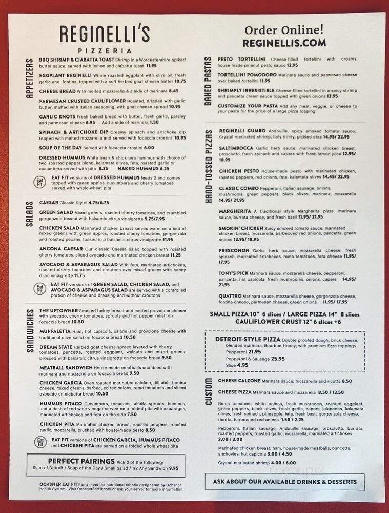 Reginelli's Pizzeria - Baton Rouge, LA menu_pic