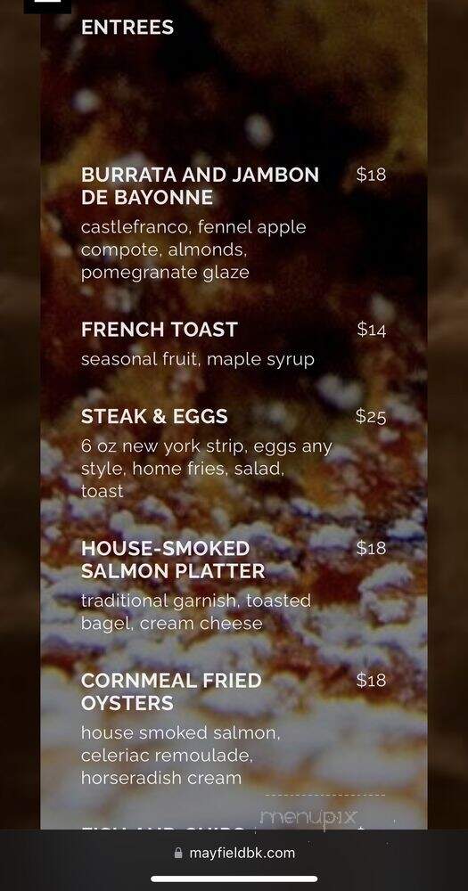 Mayfield - Brooklyn, NY menu_pic