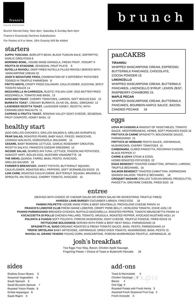 Franco On Melrose - Los Angeles, CA menu_pic