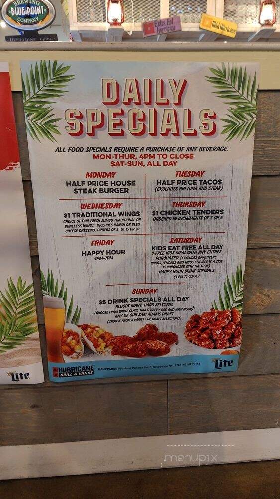 Hurricane Grill & Wings - Hauppauge, NY menu_pic