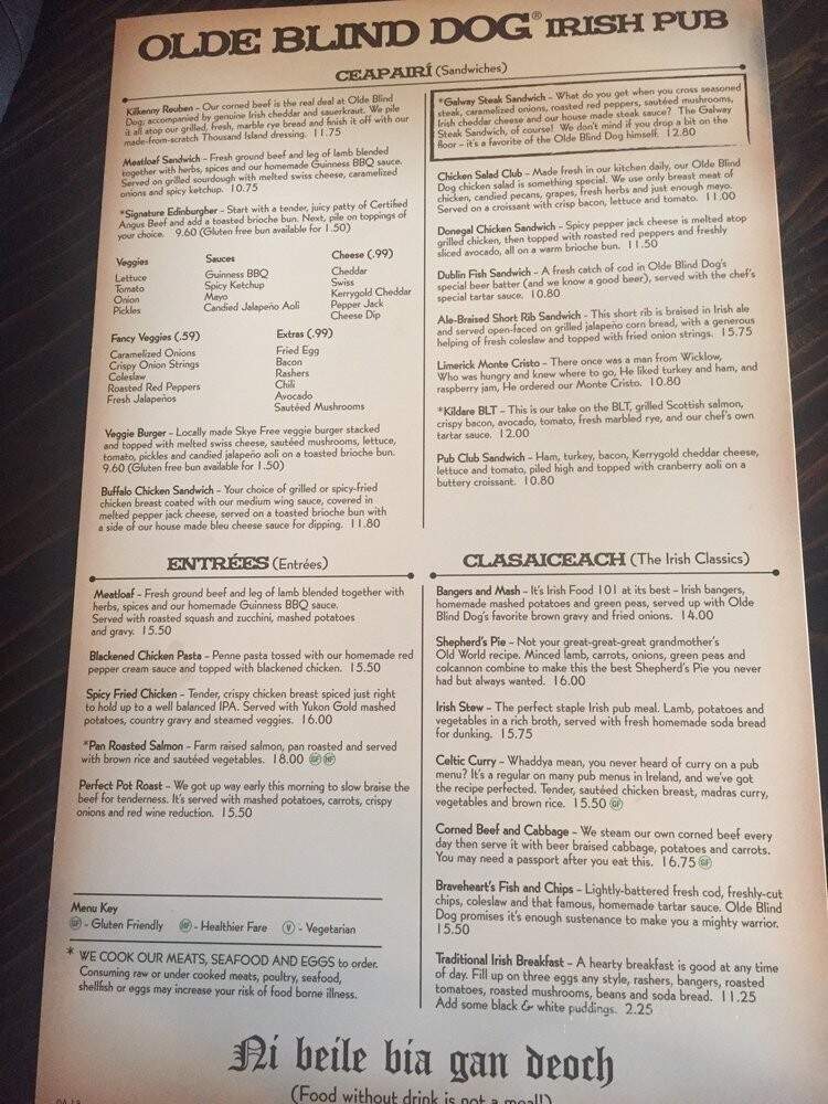 Olde Blind Dog Irish Pub - Atlanta, GA menu_pic