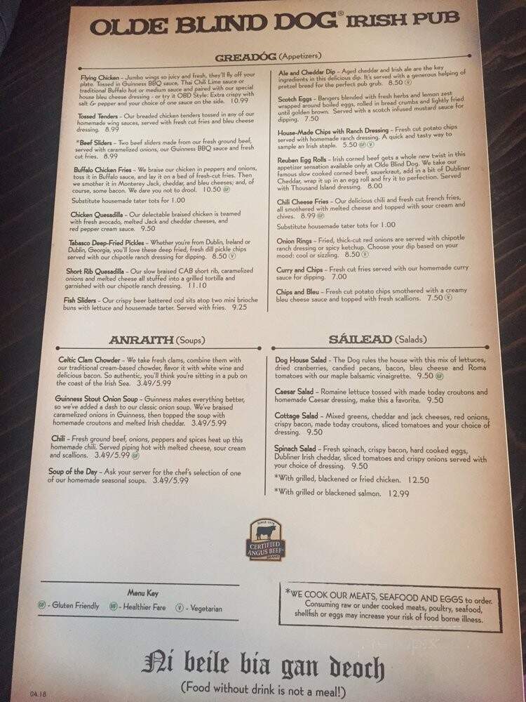 Olde Blind Dog Irish Pub - Atlanta, GA menu_pic