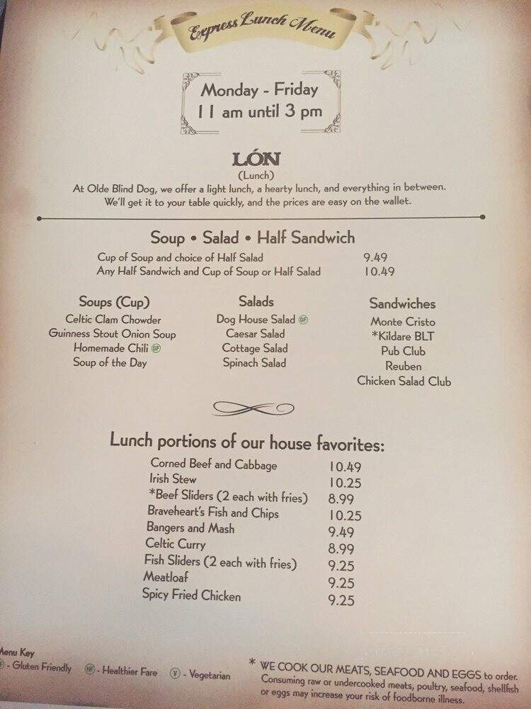 Olde Blind Dog Irish Pub - Atlanta, GA menu_pic