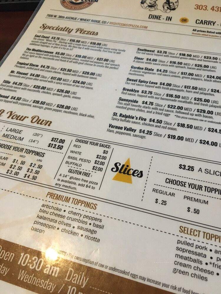 Right Coast Pizza - Wheat Ridge, CO menu_pic