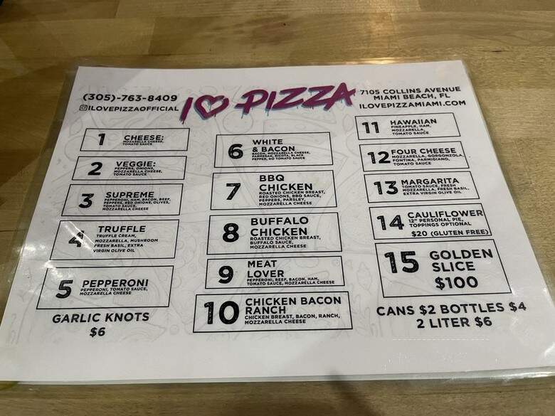I Love Pizza - Miami Beach, FL menu_pic