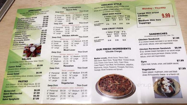 Nueva Italy Pizzeria - Chicago, IL menu_pic