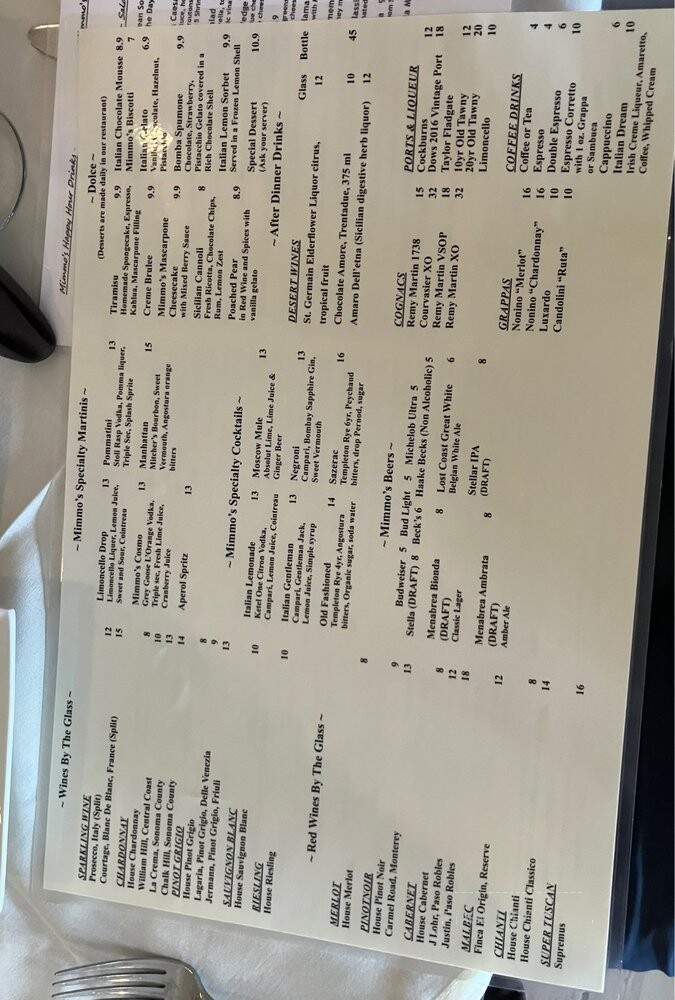 Mimmo's Italian Restaurant and Bar - Palm Desert, CA menu_pic