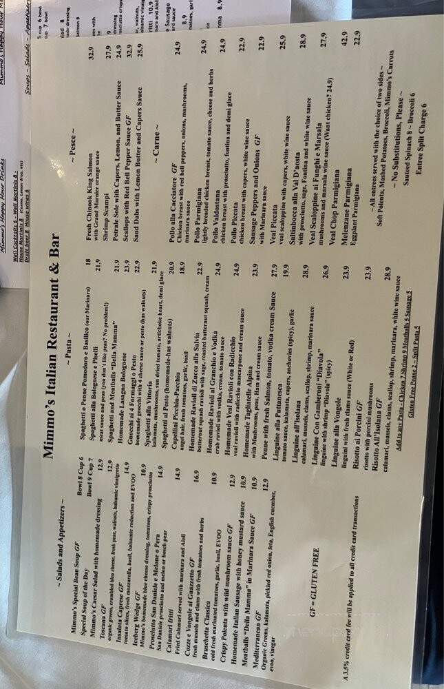 Mimmo's Italian Restaurant and Bar - Palm Desert, CA menu_pic