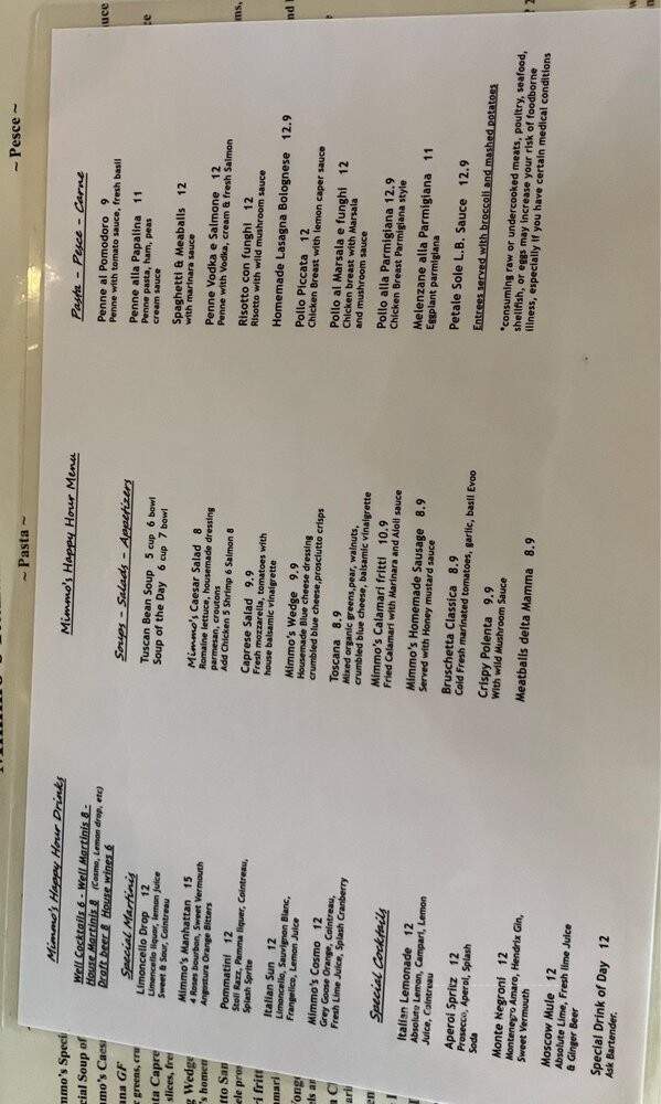 Mimmo's Italian Restaurant and Bar - Palm Desert, CA menu_pic