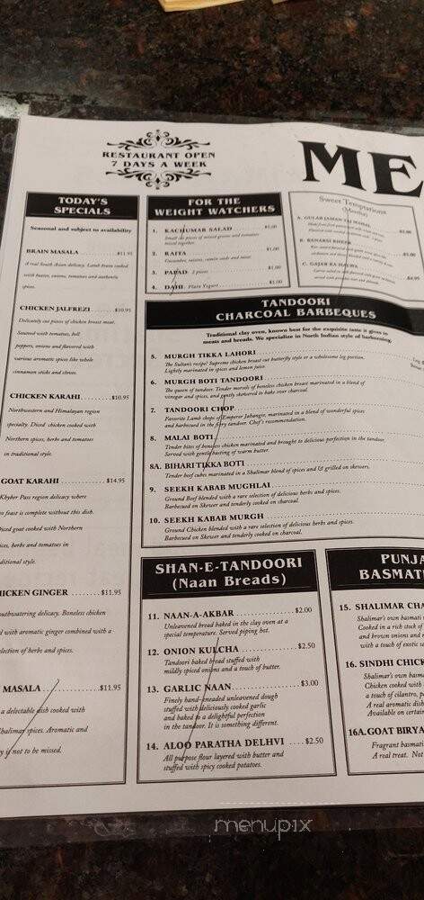 Shalimar Restaurant - Dublin, CA menu_pic