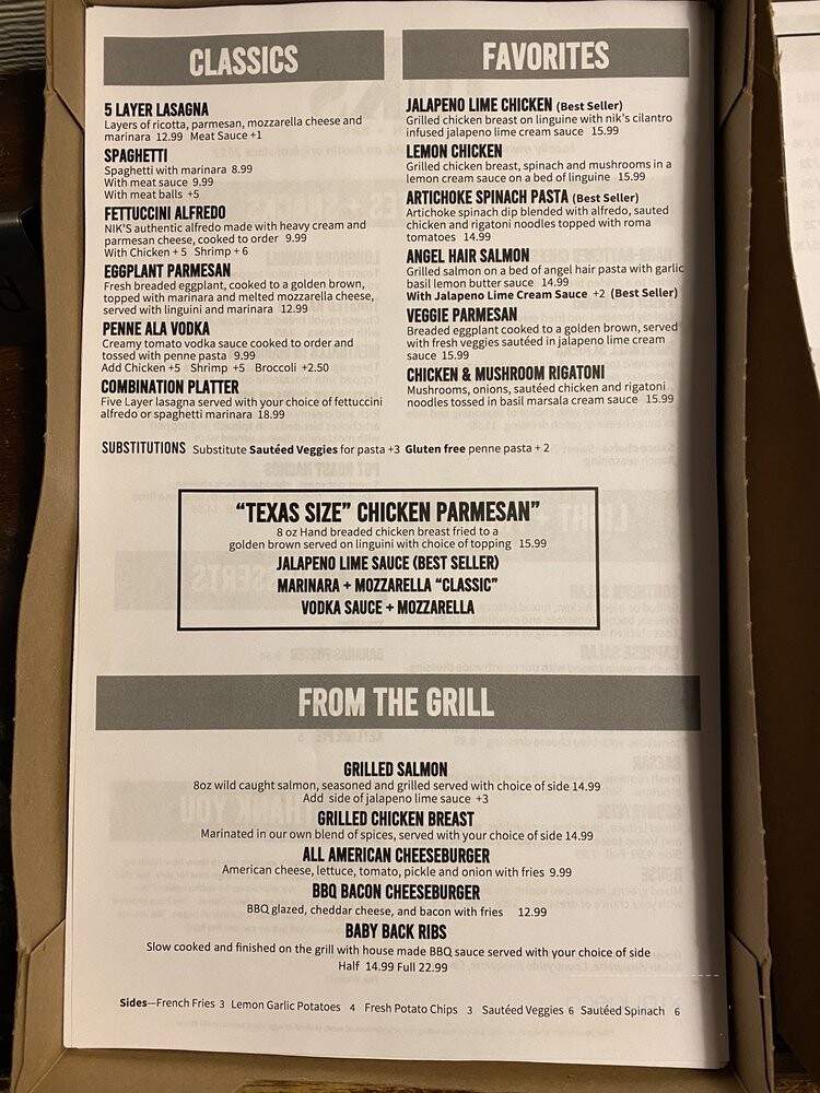 Nik's Italian Kitchen + Bar - Austin, TX menu_pic