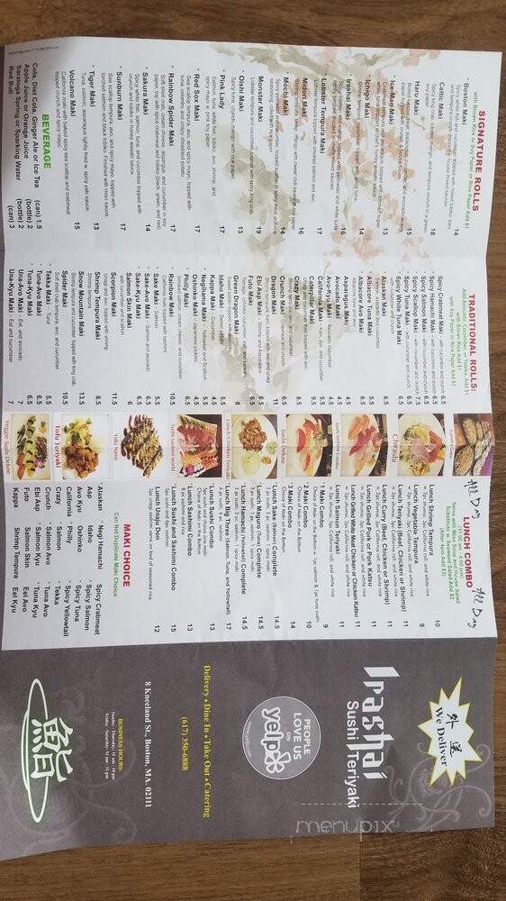 Irashai Sushi and Teriyaki - Boston, MA menu_pic